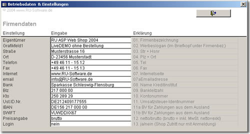 Einstellung Onlineshop