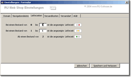 InternetShop Lieferzeiten