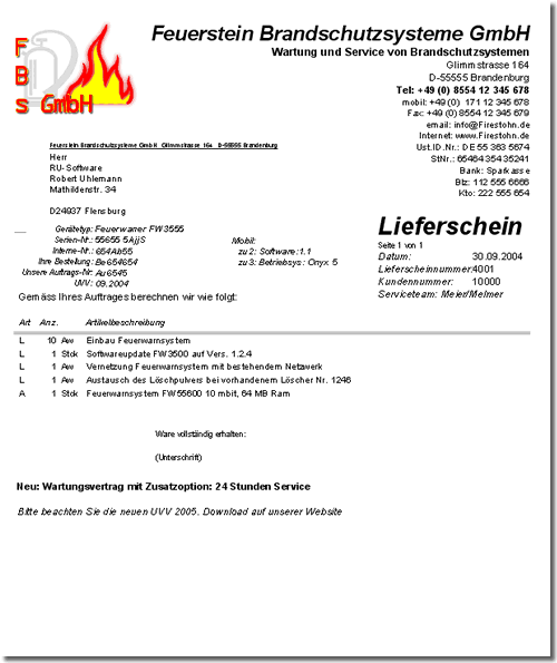 Rechnungssoftware zur Wartung Service technischer Geräte