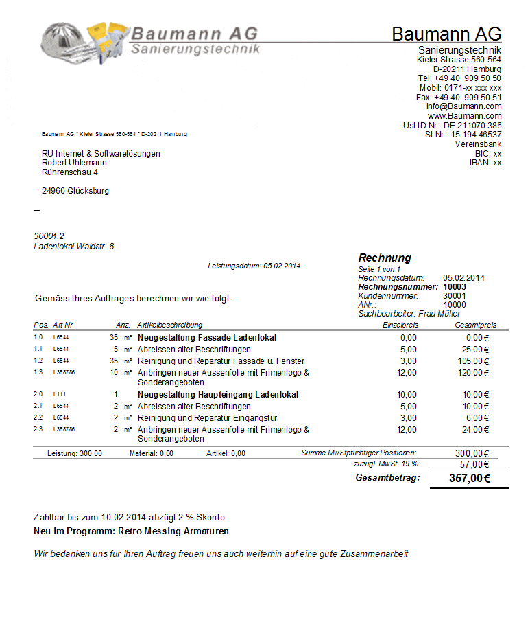 Rechnungen schreiben handwerk