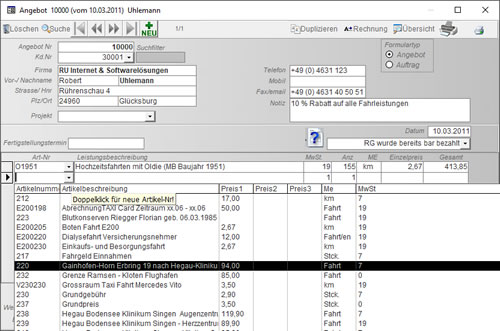 Taxiunternehmen Taxibranche Angebotssoftware