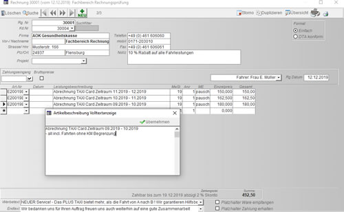 Taxiunternehmen Taxibranche Rechnungssoftware