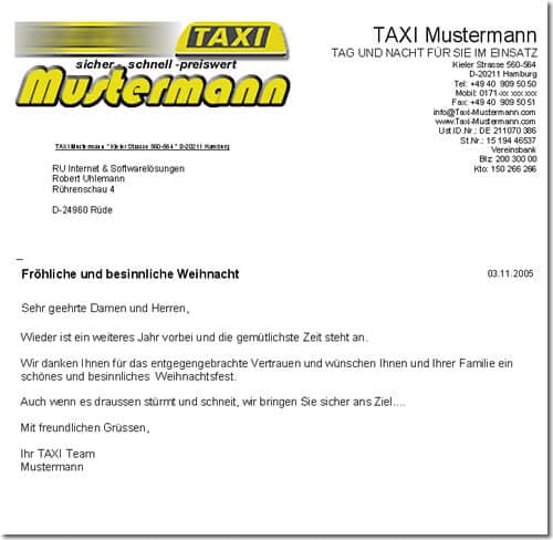 Serienbrief Taxiunternehmen Taxibranche Handel